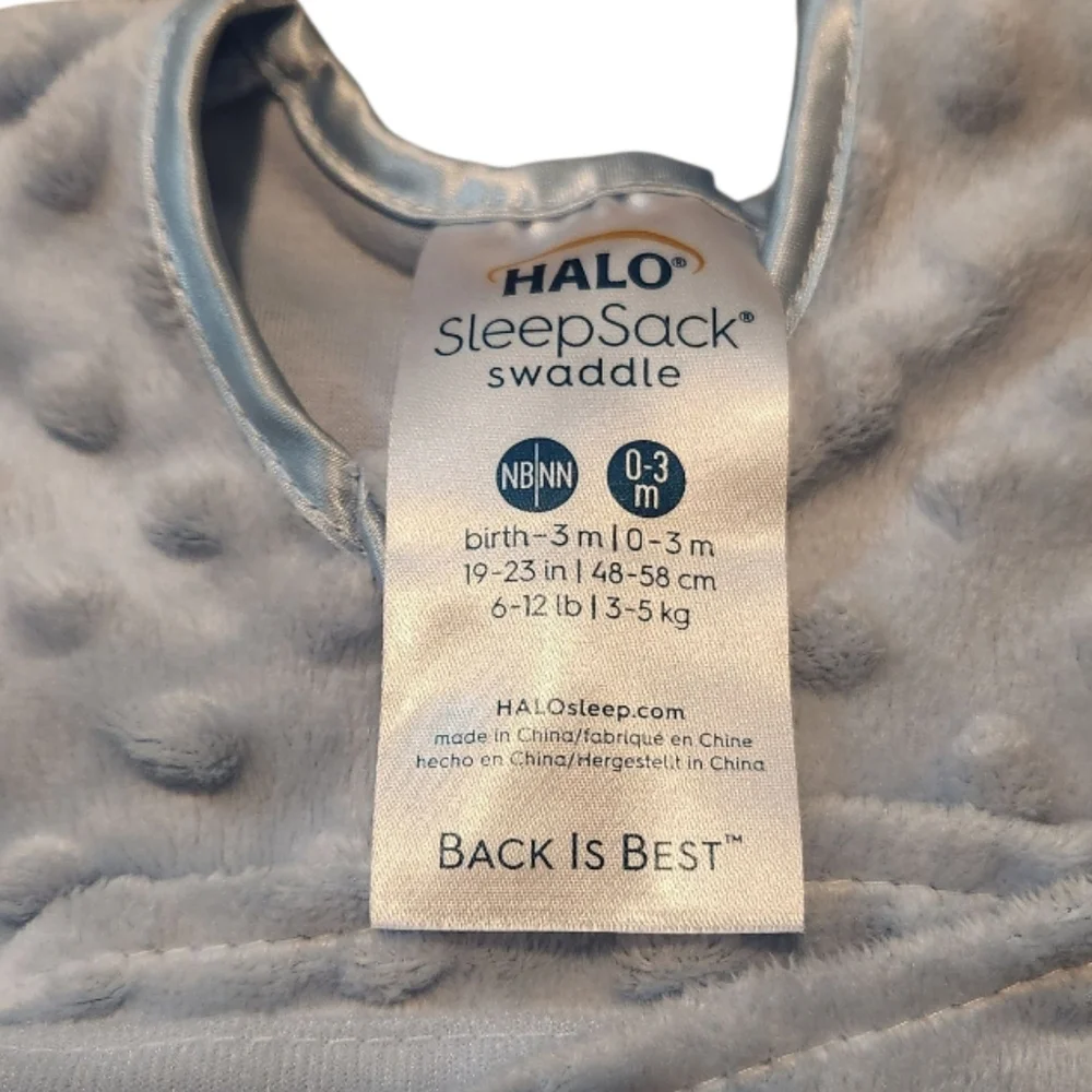 HALO 3 Way Adjustable Sleepsack Swaddle Velboa Blue Plush NB 0-3 Months 6-12 lbs